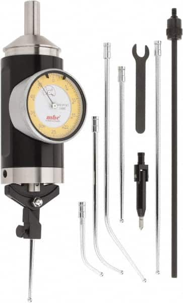 Value Collection - 10 Piece, Yellow Test Indicator Kit - 0.0002" Accuracy, 1/8" Ball Diam, 0.0005" Dial Graduation - Exact Tooling