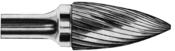 SGS Pro - 5/8" Cut Diam, 3/8" Shank Diam, Tree Head Double Cut Burr - Carbide, Point End, 1" LOC, 3" OAL - Exact Tooling