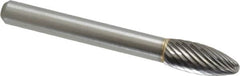 Made in USA - 5/16" Cut Diam, 6mm Shank Diam, Flame Head Single Cut Burr - Carbide, Radius End, 3/4" LOC - Exact Tooling