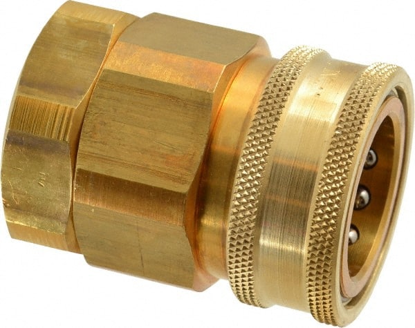 Parker - 1 Thread Brass Hydraulic Hose Valved Coupler - 1,750 psi, 80 GPM - Exact Tooling
