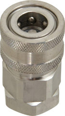 Parker - 1/4 Thread Stainless Steel Hydraulic Hose Valved Coupler - 5,000 psi, 8 GPM - Exact Tooling
