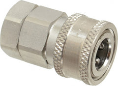 Parker - 3/8 Thread Stainless Steel Hydraulic Hose Valved Coupler - 4,000 psi, 12 GPM - Exact Tooling
