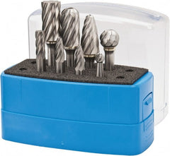Made in USA - 8 Piece, 1/4" Shank Burr Set - Tungsten Carbide, Multiple Head Shape - Exact Tooling
