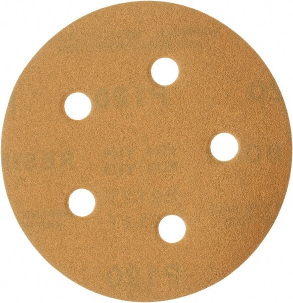 Made in USA - 5" Diam, 120 Grit, Aluminum Oxide Hook & Loop Disc - Fine Grade, Coated, C Weight Paper Backing, - Exact Tooling