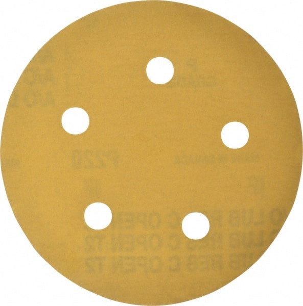 Made in USA - 5" Diam, 220 Grit, Aluminum Oxide Hook & Loop Disc - Very Fine Grade, Coated, C Weight Paper Backing, - Exact Tooling