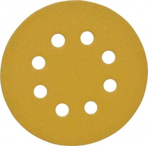 Made in USA - 5" Diam, 100 Grit, Aluminum Oxide Hook & Loop Disc - Fine Grade, Coated, C Weight Paper Backing, - Exact Tooling