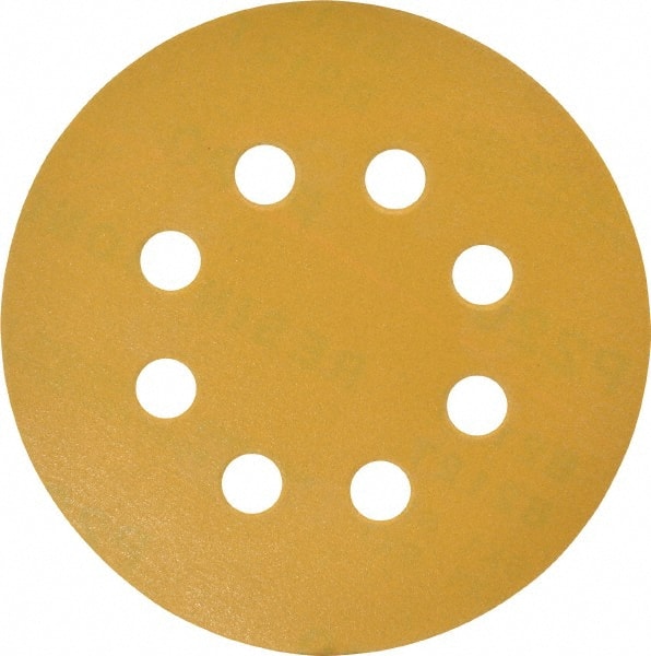 Made in USA - 5" Diam, 220 Grit, Aluminum Oxide Hook & Loop Disc - Very Fine Grade, Coated, C Weight Paper Backing, - Exact Tooling
