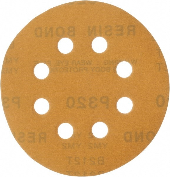 Made in USA - 5" Diam, 320 Grit, Aluminum Oxide Hook & Loop Disc - Extra Fine Grade, Coated, C Weight Paper Backing, - Exact Tooling