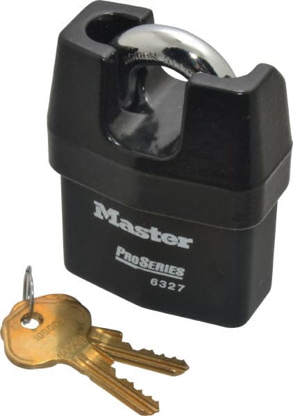 Master Lock - 3/4" Shackle Clearance, Keyed Alike Padlock - 7/16" Shackle Width, 7/16" Shackle Diam, Laminated Steel - Exact Tooling