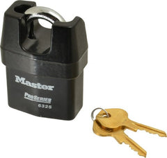 Master Lock - 3/4" Shackle Clearance, Keyed Different Padlock - 3/8" Shackle Width, 3/8" Shackle Diam, Laminated Steel - Exact Tooling