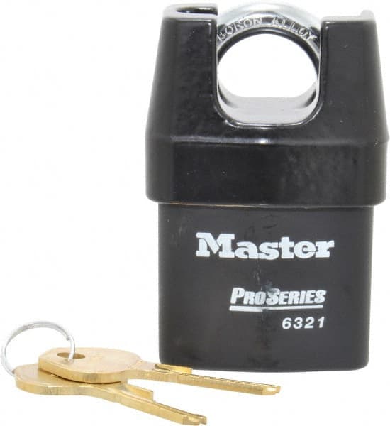 Master Lock - 3/4" Shackle Clearance, Keyed Alike Padlock - 5/16" Shackle Width, 5/16" Shackle Diam, Laminated Steel - Exact Tooling