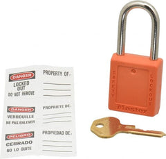 Master Lock - Keyed Different Nonconductive Lockout Padlock - 1-1/2" Shackle Clearance, 1/4" Shackle Diam, 1-3/4" Body Height x 1-1/2" Body Width, Orange, 6 Pins - Exact Tooling