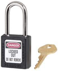 Master Lock - Keyed Alike Conductive Lockout Padlock - 1-1/2" Shackle Clearance, 1/4" Shackle Diam, 1-3/4" Body Height x 1-1/2" Body Width, Black, 6 Pins - Exact Tooling