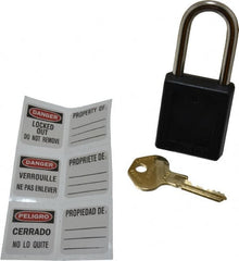 Master Lock - Keyed Different Nonconductive Lockout Padlock - 1-1/2" Shackle Clearance, 1/4" Shackle Diam, 1-3/4" Body Height x 1-1/2" Body Width, Black, 6 Pins - Exact Tooling