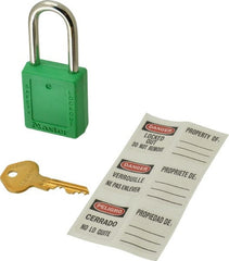 Master Lock - Keyed Alike Nonconductive Lockout Padlock - 1-1/2" Shackle Clearance, 1/4" Shackle Diam, 1-3/4" Body Height x 1-1/2" Body Width, Green, 6 Pins - Exact Tooling