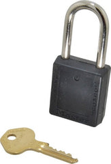 Master Lock - Keyed Alike Nonconductive Lockout Padlock - 1-1/2" Shackle Clearance, 1/4" Shackle Diam, 1-3/4" Body Height x 1-1/2" Body Width, Black, 6 Pins - Exact Tooling