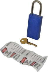 Master Lock - Keyed Alike Nonconductive Lockout Padlock - 1-1/2" Shackle Clearance, 1/4" Shackle Diam, 3" Body Height x 1-1/2" Body Width, Blue, 6 Pins - Exact Tooling
