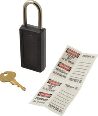 Master Lock - Keyed Alike Nonconductive Lockout Padlock - 1-1/2" Shackle Clearance, 1/4" Shackle Diam, 3" Body Height x 1-1/2" Body Width, Black, 6 Pins - Exact Tooling