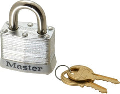 Master Lock - Keyed Different Retaining Key Conductive Lockout Padlock - 3/4" Shackle Clearance, 9/32" Shackle Diam, 1-1/4" Body Height x 1-9/16" Body Width, White, 4 Pins - Exact Tooling