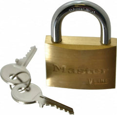 Master Lock - 15/16" Shackle Clearance, Keyed Different Padlock - 9/32" Shackle Diam, Brass - Exact Tooling
