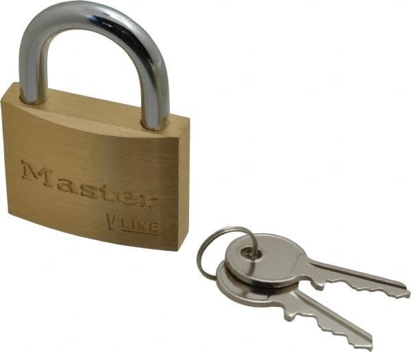 Master Lock - 15/16" Shackle Clearance, Keyed Alike Padlock - 9/32" Shackle Diam, Brass - Exact Tooling