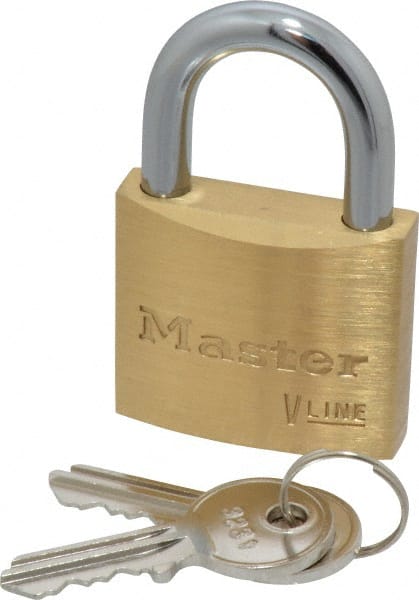 Master Lock - 13/16" Shackle Clearance, Keyed Alike Padlock - 1/4" Shackle Diam, Brass - Exact Tooling