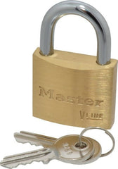 Master Lock - 13/16" Shackle Clearance, Keyed Alike Padlock - 1/4" Shackle Diam, Brass - Exact Tooling