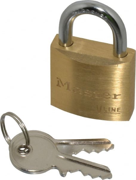 Master Lock - 9/16" Shackle Clearance, Keyed Different Padlock - 3/16" Shackle Diam, Brass - Exact Tooling