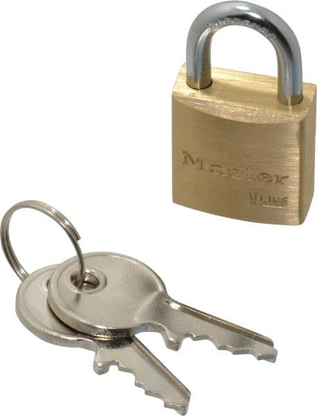 Master Lock - 7/16" Shackle Clearance, Keyed Alike Padlock - 5/32" Shackle Diam, Brass - Exact Tooling