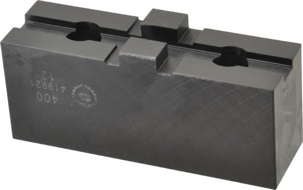 Bison - 15-3/4 to 16" Chuck Capacity, Tongue & Groove Attachment, Square Soft Lathe Chuck Jaw - 1 Jaw, Steel, 3" Btw Mount Hole Ctrs, 5-1/2" Long x 1-21/32" Wide x 1-5/8" High, 1/2" Groove - Exact Tooling
