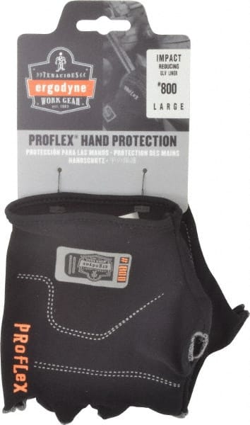 Ergodyne - Size L/XL (9) Cotton Spandex Anti-Vibration/Impact Protection Work Gloves - For Mechanic's & Lifting, Uncoated, Slip-On Cuff, Half Fingered, Black, Paired - Exact Tooling