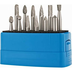 Made in USA - 12 Piece, 1/4" Shank Burr Set - Solid Carbide, Multiple Head Shape - Exact Tooling