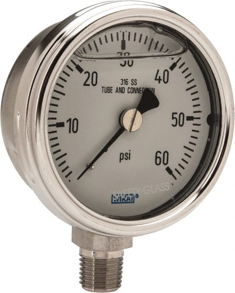 Wika - 2-1/2" Dial, 1/4 Thread, 0-60 Scale Range, Pressure Gauge - Lower Connection Mount, Accurate to 2-1-2% of Scale - Exact Tooling