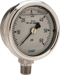 Wika - 2-1/2" Dial, 1/4 Thread, 0-60 Scale Range, Pressure Gauge - Lower Connection Mount, Accurate to 2-1-2% of Scale - Exact Tooling