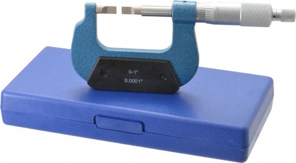 Value Collection - 0" to 1" Mechanical Enamel Coated Blade Micrometer - 0.001" Graduation, 0.0276" Blade Thickness, Ratchet-Friction Thimble - Exact Tooling