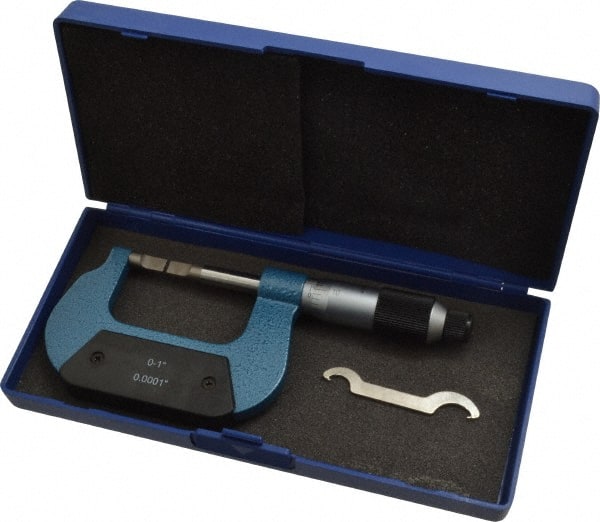 Value Collection - 0" to 1" Mechanical Enamel Coated Blade Micrometer - 0.0001" Graduation, 0.0276" Blade Thickness, Ratchet-Friction Thimble - Exact Tooling