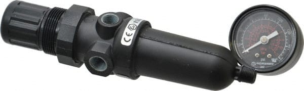 Norgren - 1/8" NPT Port Miniature 1 Piece Filter/Regulator FRL Unit - Metal Bowl, 13 SCFM, 250 Max psi, 6.44" High x 1.63" Long, Automatic Drain - Exact Tooling