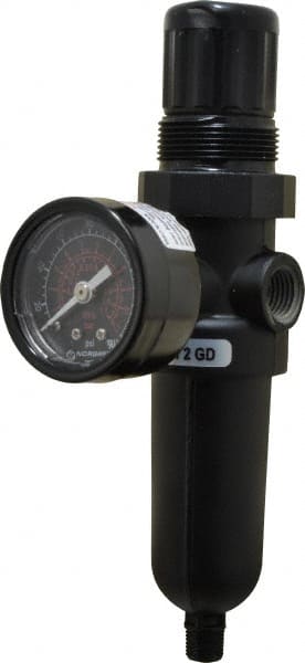 Norgren - 1/4" NPT Port Miniature 1 Piece Filter/Regulator FRL Unit - Metal Bowl, 14 SCFM, 250 Max psi, 6.44" High x 1.63" Long, Automatic Drain - Exact Tooling