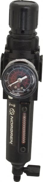 Norgren - 1/4" NPT Port Compact 1 Piece Filter/Regulator FRL Unit - Metal Bowl, 80 SCFM, 250 Max psi, 8.72" High x 1.97" Long, Manual Drain - Exact Tooling