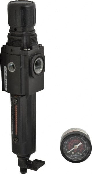 Norgren - 3/8" NPT Port Compact 1 Piece Filter/Regulator FRL Unit - Metal Bowl, 80 SCFM, 250 Max psi, 8.72" High x 1.97" Long, Manual Drain - Exact Tooling