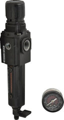 Norgren - 3/8" NPT Port Compact 1 Piece Filter/Regulator FRL Unit - Metal Bowl, 80 SCFM, 250 Max psi, 8.72" High x 1.97" Long, Manual Drain - Exact Tooling