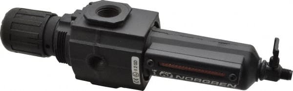 Norgren - 1/2" NPT Port Intermediate 1 Piece Filter/Regulator FRL Unit - Metal Bowl, 123 SCFM, 250 Max psi, 9.95" High x 2.68" Long, Manual Drain - Exact Tooling