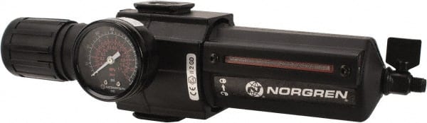 Norgren - 1/2" NPT Port Standard 1 Piece Filter/Regulator FRL Unit - Metal Bowl, 212 SCFM, 250 Max psi, 11.93" High x 3.15" Long, Manual Drain - Exact Tooling
