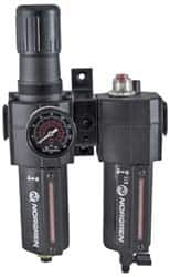 Norgren - 1/2" NPT Port Standard 2 Piece Filter/Regulator-Lubricator FRL Unit - Metal Bowl, 138 SCFM, 250 Max psi, 11.93" High x 6.84" Long, Automatic Drain - Exact Tooling