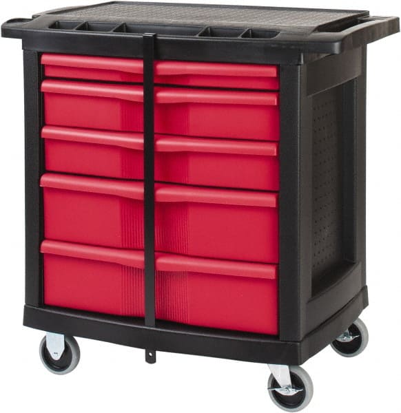 Rubbermaid - 250 Lb Capacity, 5 Drawer Mobile Workstation - 30-1/2" Wide x 20-1/4" Deep x 33-5/8" High, Plastic - Exact Tooling