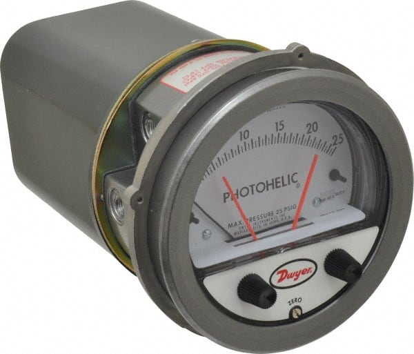 Dwyer - 25 Max psi, 2% Accuracy, NPT Thread Photohelic Pressure Switch - 1/8 Inch Thread, 25 Inch Water Column, 120°F Max - Exact Tooling