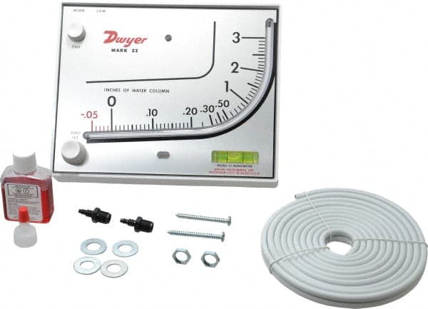 Dwyer - 10 Max psi, 3% Accuracy, Plastic Manometer - 10 Maximum PSI, 3 Inch Water Column, 140°F Max - Exact Tooling