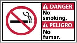 NMC - "Danger - No Smoking", 10" Long x 18" Wide, Pressure-Sensitive Vinyl Safety Sign - Rectangle, 0.004" Thick, Use for Accident Prevention - Exact Tooling