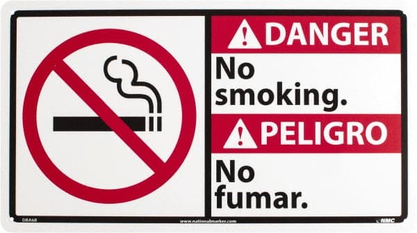 NMC - "Danger - No Smoking", 10" Long x 18" Wide, Rigid Plastic Safety Sign - Rectangle, 0.05" Thick, Use for Accident Prevention - Exact Tooling