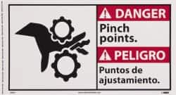 NMC - "Danger - Pinch Points", 10" Long x 18" Wide, Pressure-Sensitive Vinyl Safety Sign - Rectangle, 0.004" Thick, Use for Accident Prevention - Exact Tooling